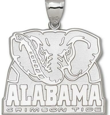 Alabama Crimson Tide Giant 1 3/4" W x 1 1/2" H "Alabama Elephant Logo" Pendant - Sterling Silver Jewelry