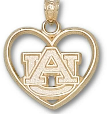 Auburn Tigers "AU" Heart Pendant - 14KT Gold Jewelry