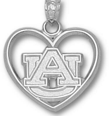 Auburn Tigers "AU" Heart Pendant - Sterling Silver Jewelry