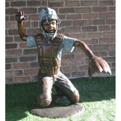 "Baseball Catcher" Bronze Garden Statue - Approx. 4' High