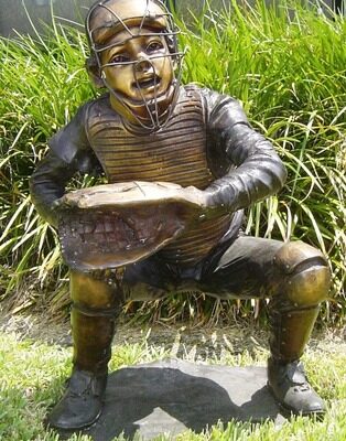 "Baseballl Catcher" Bronze Garden Statue - Approx. 33" High