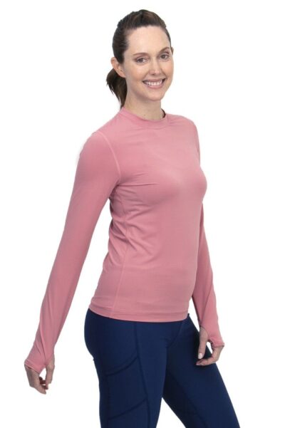 BloqUV Women's Long Sleeve 24/7 Sun Protective Athletic Tee Shirt (Dusty Rose)