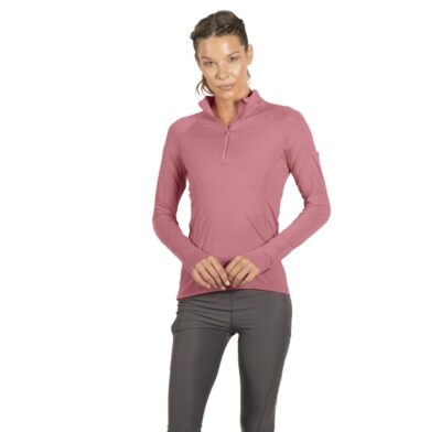 BloqUV Women's Sun Protective Mock Zip Long Sleeve Athletic Top (Dusty Rose)