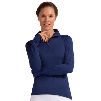 BloqUV Women's Sun Protective Mock Zip Long Sleeve Athletic Top (Navy)