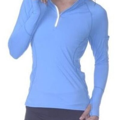 BloqUV Women's Sun Protective Mock Zip Long Sleeve Athletic Top (Ocean Blue)