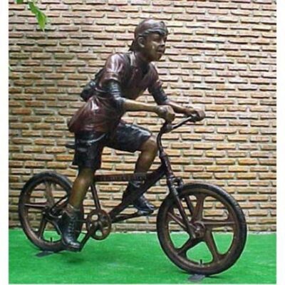 "Boy Riding Bike" Bronze Garden Statue - Approx. 21" High