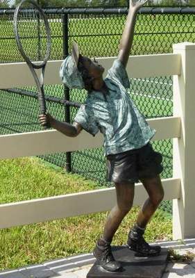 "Boy Tennis Ace" Bronze Garden Statue - 62" High