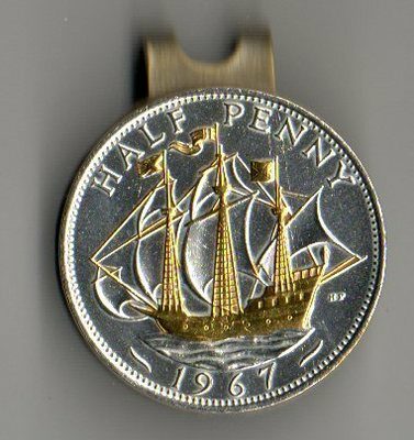 British Half Penny "Sailing Ship" Two Tone Coin Ball Marker