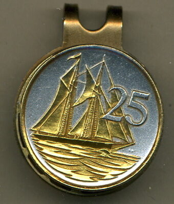 Cayman Islands 25 Cent "Sail Boat" Two Tone Coin Golf Ball Marker