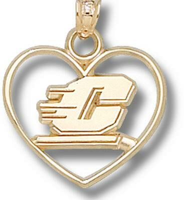 Central Michigan Chippewas Motion "C" Heart Pendant - 10KT Gold Jewelry