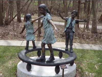 "Circle of Fun (Round Play Ground with Three Kids)" Limited Edition Bronze Garden Statue - Approx. 5' High