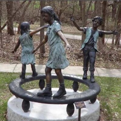 "Circle of Fun (Round Play Ground with Three Kids)" Limited Edition Bronze Garden Statue - Approx. 5' High