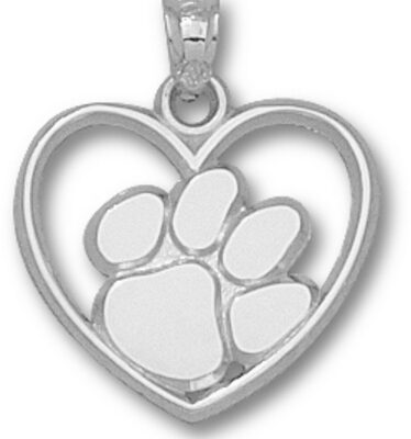 Clemson Tigers "Paw" Heart Pendant - Sterling Silver Jewelry