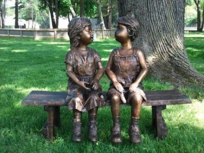 "Companions Together on Bench Reading Book" Bronze Garden Statue - Approx. 33" High