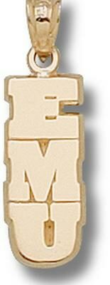 Eastern Michigan Eagles Vertical "EMU" Pendant - 10KT Gold Jewelry