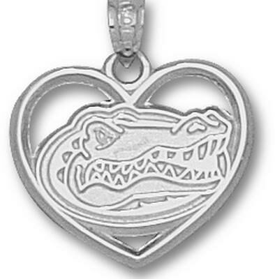 Florida Gators "Gator Head" Heart Pendant - Sterling Silver Jewelry