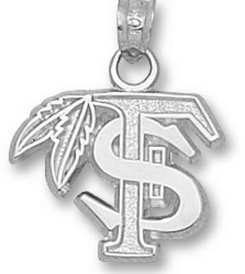 Florida State Seminoles "FS with Feather" 1/2" Pendant - Sterling Silver Jewelry