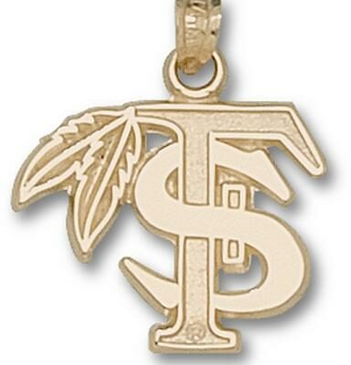 Florida State Seminoles "FS with Feather" 5/8" Pendant - 14KT Gold Jewelry