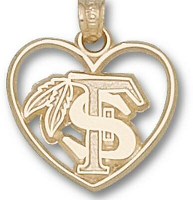 Florida State Seminoles "FS with Feather" Heart Pendant - 14KT Gold Jewelry