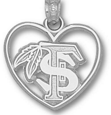 Florida State Seminoles "FS with Feather" Heart Pendant - Sterling Silver Jewelry