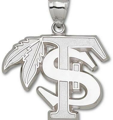 Florida State Seminoles Giant 1 3/4" W x 1 1/2" H "FS with Feather" Pendant - Sterling Silver Jewelry