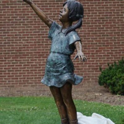 "Fly Away" Girl Releasing Bird Bronze Garden Statue - Approx. 51" High