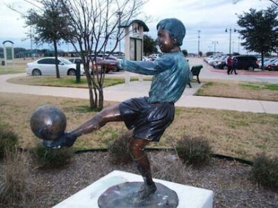 "Free Kick Soccer Boy" Bronze Garden Statue - 50" High