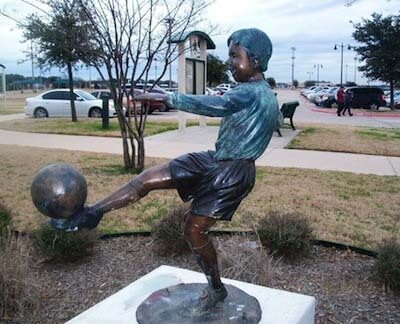 "Free Kick Soccer Boy" Bronze Garden Statue - 50" High