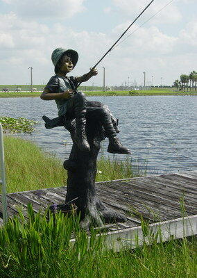 "Fresh Catch (Boy Fishing)" Bronze Garden Statue - 70" High