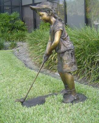 "Future Golf Champ-Girl" Bronze Garden Statue - 36" High