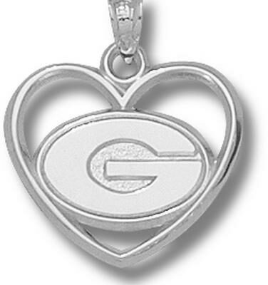 Georgia Bulldogs "G" Heart Pendant - Sterling Silver Jewelry