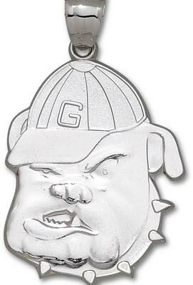 Georgia Bulldogs Giant 1 1/2" W x 1 7/8" H "Bulldog Head" Pendant - Sterling Silver Jewelry