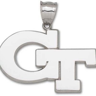 Georgia Tech Yellow Jackets 2" W x 1 1/4" H Giant "GT" Pendant - Sterling Silver Jewelry