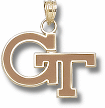 Georgia Tech Yellow Jackets Enamel "GT" 5/8" Pendant - 10KT Gold Jewelry