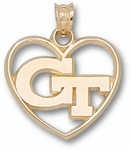 Georgia Tech Yellow Jackets "GT" Heart Pendant - 10KT Gold Jewelry