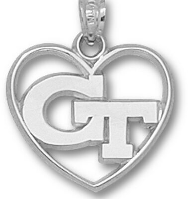 Georgia Tech Yellow Jackets "GT" Heart Pendant - Sterling Silver Jewelry