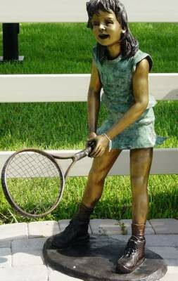 "Girl Tennis Player" Bronze Garden Statue - 49" High