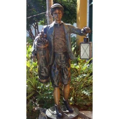 "Golf Caddy with Lantern" Bronze Garden Statue - Approx. 65" High