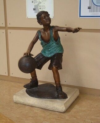 "Hoop Dreams Boy Playing Basketball" Bronze Garden Statue - 47" High