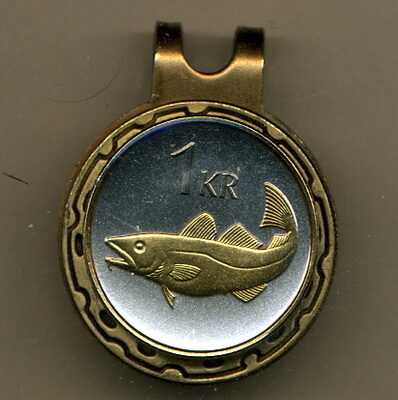 Iceland 1 krona "Cod Fish" Two Tone Coin Golf Ball Marker