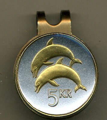 Iceland 5 Kronur "Dolphins" Two Tone Coin Golf Ball Marker