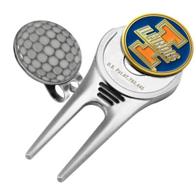 Illinois Fighting Illini Divot Tool Hat Clip with Golf Ball Marker (Set of 2)