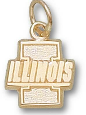 Illinois Fighting Illini "I with Illinois" 7/16" Charm - 14KT Gold Jewelry