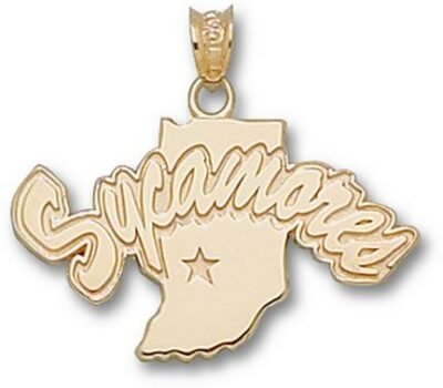 Indiana State Sycamores "Sycamores with Indiana Map" Pendant - 10KT Gold Jewelry