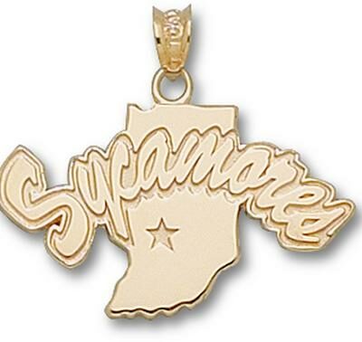 Indiana State Sycamores "Sycamores with Indiana Map" Pendant - 10KT Gold Jewelry