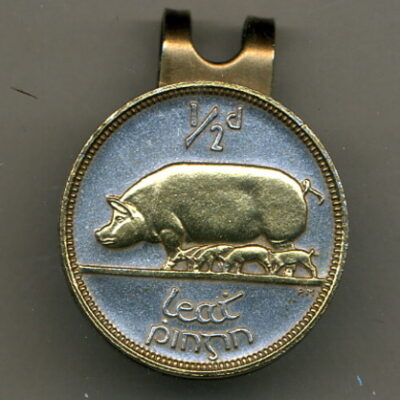 Irish 1/2 Penny "Pig and Piglets" Two Tone Coin Golf Ball Marker