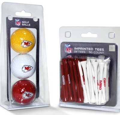 Kansas City Chiefs Golf Tees and Golf Balls Pack (50 Tees / 3 Balls)