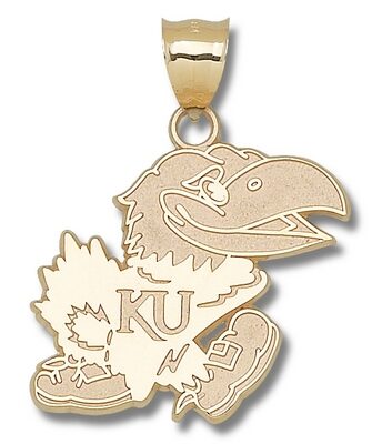 Kansas Jayhawks Giant 1 1/2" W x 1 1/2" H "Jayhawk" Pendant - 10KT Gold Jewelry