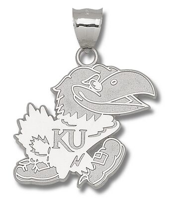 Kansas Jayhawks Giant 1 1/2" W x 1 1/2" H "Jayhawk" Pendant - Sterling Silver Jewelry