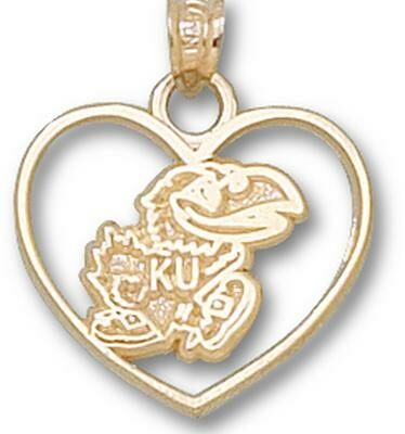 Kansas Jayhawks "Jayhawk" Heart Pendant - 10KT Gold Jewelry